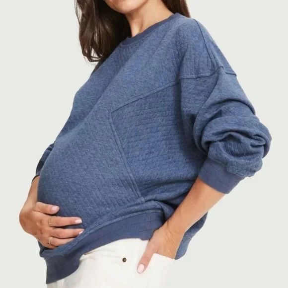 Hatch Tops - Hatch Quilted Maternity Sweatshirt  Sz 2 (M)  Blue Round Neck Relaxed Loungewear